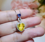 Yellow Diamond Necklace - 18KGP @ Sterling Silver - Created Citrine Necklace - lab Moissanite Diamond Pendant - Double Heart Necklace #569