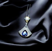 Blue Tanzanite Necklace - 18K @ Sterling Silver - Gemstone Teardrop Halo 3 ct Blue Tanzanite Jewelry - December Birthstone #902