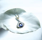 Blue Tanzanite Necklace - 18K @ Sterling Silver - Gemstone Teardrop Halo 3 ct Blue Tanzanite Jewelry - December Birthstone #902