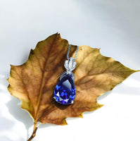 Large Teardrop Tanzanite Necklace - 18KGP Sterling Silver December Birthstone - Pear Cut 7 CT Blue Tanzanite Jewelry #780