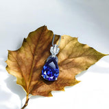 Large Teardrop Tanzanite Necklace - 18KGP Sterling Silver December Birthstone - Pear Cut 7 CT Blue Tanzanite Jewelry #780