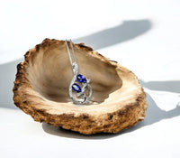 Tanzanite Necklace - Sterling Silver Leaf Double Stone December Birthstone Tiny Deliciated Lab Created Tanzanite Pendant #345