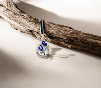 Tanzanite Necklace - Sterling Silver Leaf Double Stone December Birthstone Tiny Deliciated Lab Created Tanzanite Pendant #345