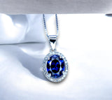 Oval Tanzanite Necklace - 2.5 CT 18k @ Sterling Silver - Halo Blue Gemstone Gemstone - December Birthstone - Lab Energic Tanzanite #325