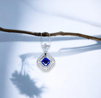 Gemstone Flower Square Tanzanite Necklace White Gold Coated 925 Sterling Silver Tiny Lab Created Tanzanite Pendant - Overlap Square #339