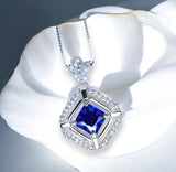 Gemstone Flower Square Tanzanite Necklace White Gold Coated 925 Sterling Silver Tiny Lab Created Tanzanite Pendant - Overlap Square #339