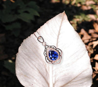 Tanzanite Necklace - Rose Gold 925 Sterling Silver Gemstone Flower Petal Leaf Pear Lab Created Tanzanite Pendant Jewelry #708