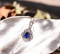 Tanzanite Necklace - Rose Gold 925 Sterling Silver Gemstone Flower Petal Leaf Pear Lab Created Tanzanite Pendant Jewelry #708