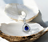 Large Tanzanite Necklace - Gemstone Leaf Lab Created Tanzanite Pendant - 18KGP - Sterling Silver - Teardrop Style Pear Cut 2.75CT #714