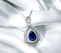 Large Tanzanite Necklace - Gemstone Leaf Lab Created Tanzanite Pendant - 18KGP - Sterling Silver - Teardrop Style Pear Cut 2.75CT #714