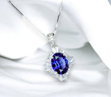 Tanzanite Necklace - 2 CT Oval Cut Diamond Halo Blue Tanzanite Pendant - 18KGP @ Sterling Silver - Solitaire Lab Created Blue Gemstone #317