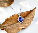 Tanzanite Necklace - 2 CT Oval Cut Diamond Halo Blue Tanzanite Pendant - 18KGP @ Sterling Silver - Solitaire Lab Created Blue Gemstone #317