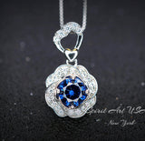 Blue Sapphire Necklace Gemstone Rose flower Pendant - 18KGP @ Sterling Silver - September Birthstone - Dainty Sapphire Pendant Jewelry #956