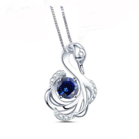 Blue sapphire Swan Necklace - 18kgp @ Sterling Silver Rainbow Gemstone Swan Pendant #999