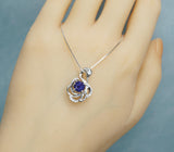 Blue sapphire Swan Necklace - 18kgp @ Sterling Silver Rainbow Gemstone Swan Pendant #999