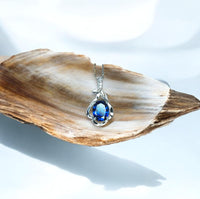 Tiny Blue Sapphire Necklace Sterling Silver Flower White Gold Plated Petal 1.5 CT Blue Gemstone Pendant September Birthstone #161