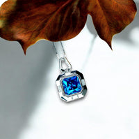 Square Blue Sapphire Necklace - Blue Sapphire Pendant - 18KGP @ Sterling Silver - September Birthstone #929