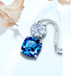 Blue Sapphire Necklace Four leaf clover Style - Cushion Cut - 5 CT Blue Sapphire Pendant Gemstone Flower Bail - 18KGP @ Sterling Silver #674