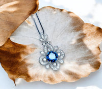 Blue Sapphire Necklace Gemstone Flower Style - 6mm Round Blue Sapphire Pendant - 18KGP @ Sterling Silver - September Birthstone #600