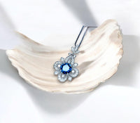 Blue Sapphire Necklace Gemstone Flower Style - 6mm Round Blue Sapphire Pendant - 18KGP @ Sterling Silver - September Birthstone #600