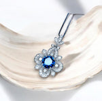 Blue Sapphire Necklace Gemstone Flower Style - 6mm Round Blue Sapphire Pendant - 18KGP @ Sterling Silver - September Birthstone #600