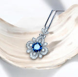 Blue Sapphire Necklace Gemstone Flower Style - 6mm Round Blue Sapphire Pendant - 18KGP @ Sterling Silver - September Birthstone #600