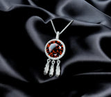 Large Spessartite Garnet Necklace - Dream Catcher Pendant - 18kgp @ Sterling Silver - Red Orange Garnet Jewelry #691