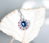 Blue Sapphire Necklace Source Light Style 18KGP @ Sterling Silver - 3 CT Blue Sapphire Pendant - Radiant Blue Sapphire Jewelry #898