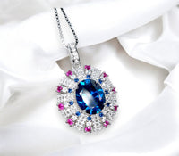 Blue Sapphire Necklace Source Light Style 18KGP @ Sterling Silver - 3 CT Blue Sapphire Pendant - Radiant Blue Sapphire Jewelry #898