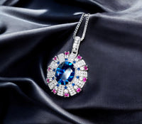 Blue Sapphire Necklace Source Light Style 18KGP @ Sterling Silver - 3 CT Blue Sapphire Pendant - Radiant Blue Sapphire Jewelry #898