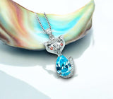 Aquamarine Necklace -Sterling Silver Fox Pendant - 2.5 CT Pendant Teardrop Pear Cut - Sky Blue - Aquamarine Jewelry - 18KGP #442