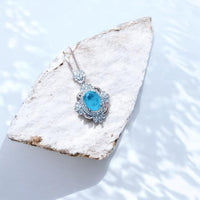 Paraiba Tourmaline Necklace - 18KGP @ Sterling Silver - Royal Flower Blue Gemstone Necklace - Green Paraiba Pendant #539