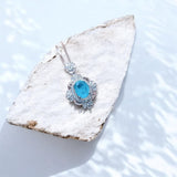 Paraiba Tourmaline Necklace - 18KGP @ Sterling Silver - Royal Flower Blue Gemstone Necklace - Green Paraiba Pendant #539