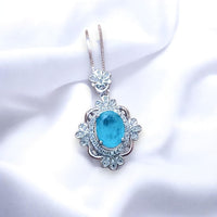 Paraiba Tourmaline Necklace - 18KGP @ Sterling Silver - Royal Flower Blue Gemstone Necklace - Green Paraiba Pendant #539