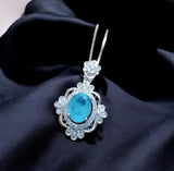 Paraiba Tourmaline Necklace - 18KGP @ Sterling Silver - Royal Flower Blue Gemstone Necklace - Green Paraiba Pendant #539