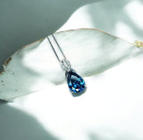 Large Teardrop Blue Sapphire Necklace - 18KGP Sterling Silver September Birthstone - Pear 7 CT Blue Sapphire Jewelry #794