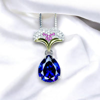 Pear Tanzanite Necklace - Ginkgo biloba 18KGP Sterling Silver - Large Teardrop 3.5 CT Tanzanite Pendant - Gemstone Leaf Jewelry #823