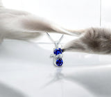 Blue Tanzanite Necklace, Kitty Cat Lover - Deep blue Tanzanite Pendant - Gemstone White Gold Plated Sterling Silver Pets Lover Jewelry #220