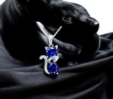 Blue Tanzanite Necklace, Kitty Cat Lover - Deep blue Tanzanite Pendant - Gemstone White Gold Plated Sterling Silver Pets Lover Jewelry #220