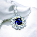 Large Square Tanzanite Necklace - Gemstone Halo Square Sterling Silver 18KGP - 7 CT 10 MM Lab Created Tanzanite Jewelry #810