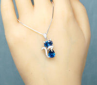 Cat Blue Sapphire Necklace, Kitty Cat Blue Sapphire Pendant Gemstone White Gold Plated Sterling Silver Pets Lover Jewelry #219