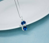 Cat Blue Sapphire Necklace, Kitty Cat Blue Sapphire Pendant Gemstone White Gold Plated Sterling Silver Pets Lover Jewelry #219