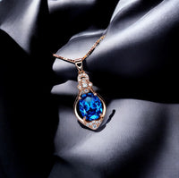 Rose Gold Blue Sapphire Necklace Sterling Silver 3 Ct Oval Large Blue Gemstone Pendant Blue Sapphire Jewelry #647