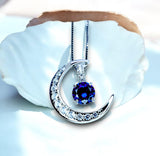 Blue Tanzanite Necklace - Gemstone Moon Pendant - 18KGP Sterling Silver - Crescent Two Separated Pendant Tiny December Birthstone #232