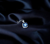 Large Radiant Blue Sapphire Necklace - 925 Sterling Silver Made Sim Gemstone White Gold September Birthday Blue Gemstone Jewelry #549