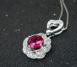 Ruby Necklace, Rose flower style - Birthstone Jewelry - 2 CT Round Cut Red Ruby Pendant - 18kgp @ Sterling Silver - July Birthstone #875B