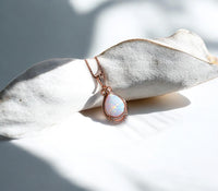 White Flash Opal Necklace - Rose Gold Sterling Silver Teardrop Opal Pendant - High Quality Bridal Wedding Opal Jewelry #243