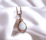 White Flash Opal Necklace - Rose Gold Sterling Silver Teardrop Opal Pendant - High Quality Bridal Wedding Opal Jewelry #243