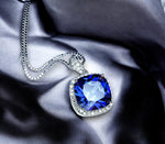 Large Tanzanite Necklace - 18KGP @ Sterling Silver - Halo Square Cushion Deep Blue 5CT Tanzanite #696