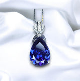 Large Teardrop Tanzanite Necklace - 18KGP Sterling Silver December Birthstone - Pear Cut 7 CT Blue Tanzanite Jewelry #780